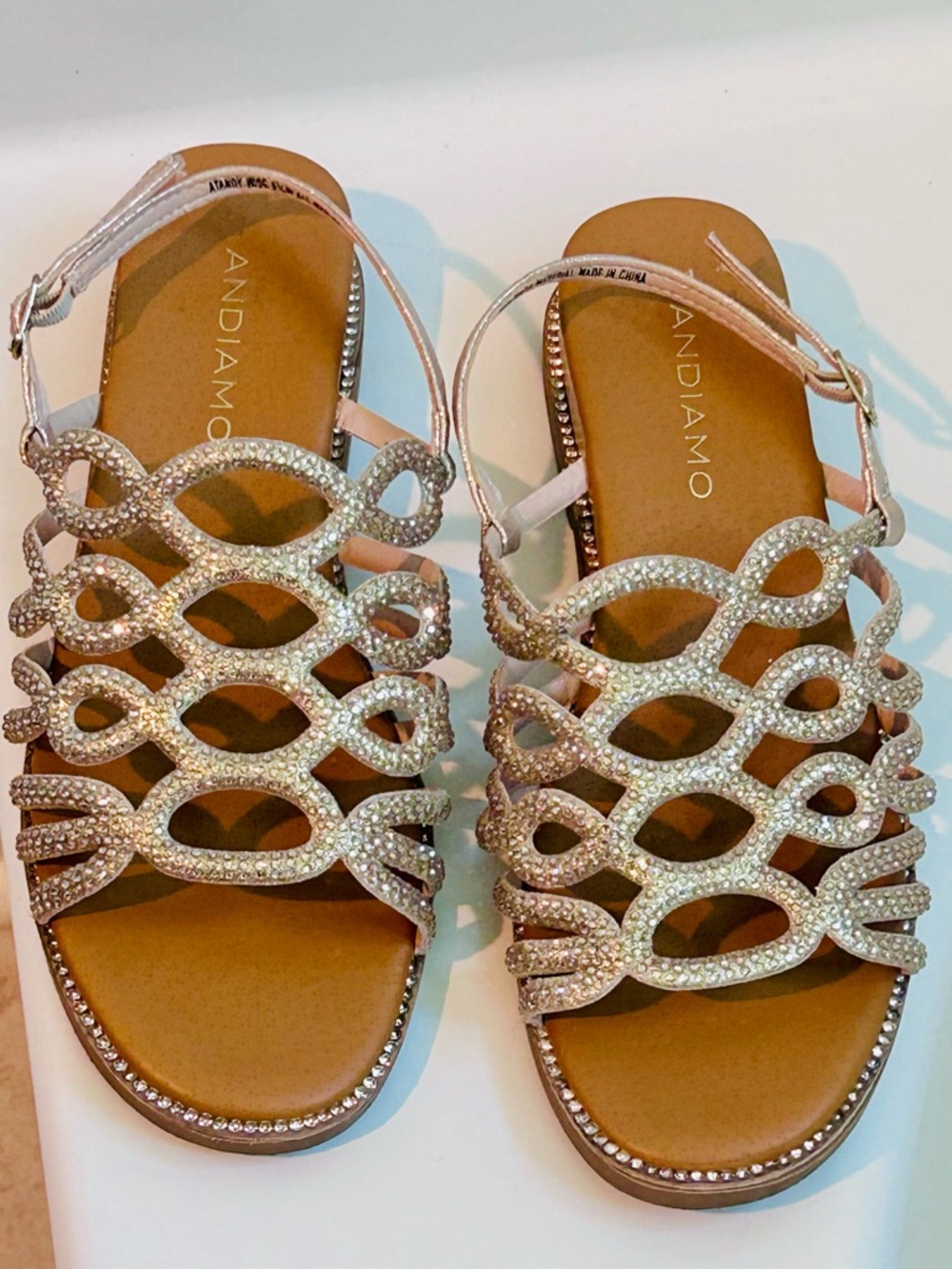 Andiamo Gold Crystal Multi-Strap Sandals
